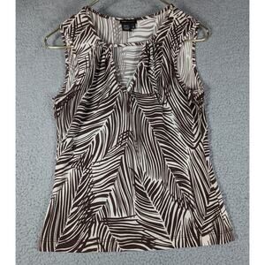 BCBGMaxAzria Blouse Womens Medium Brown White Leaf Floral Pattern V Neck